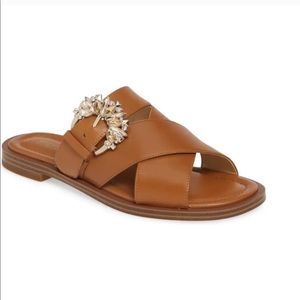 Michael Kors Frieda Leather Slide Sandals tan 6.5
